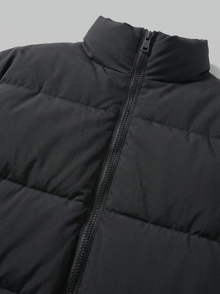 Porlezza Men's Stand-Collar Puffer Jacket — black — detail