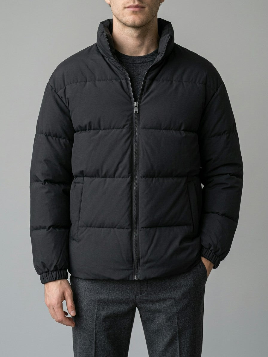 Porlezza Men's Stand-Collar Puffer Jacket — black — front