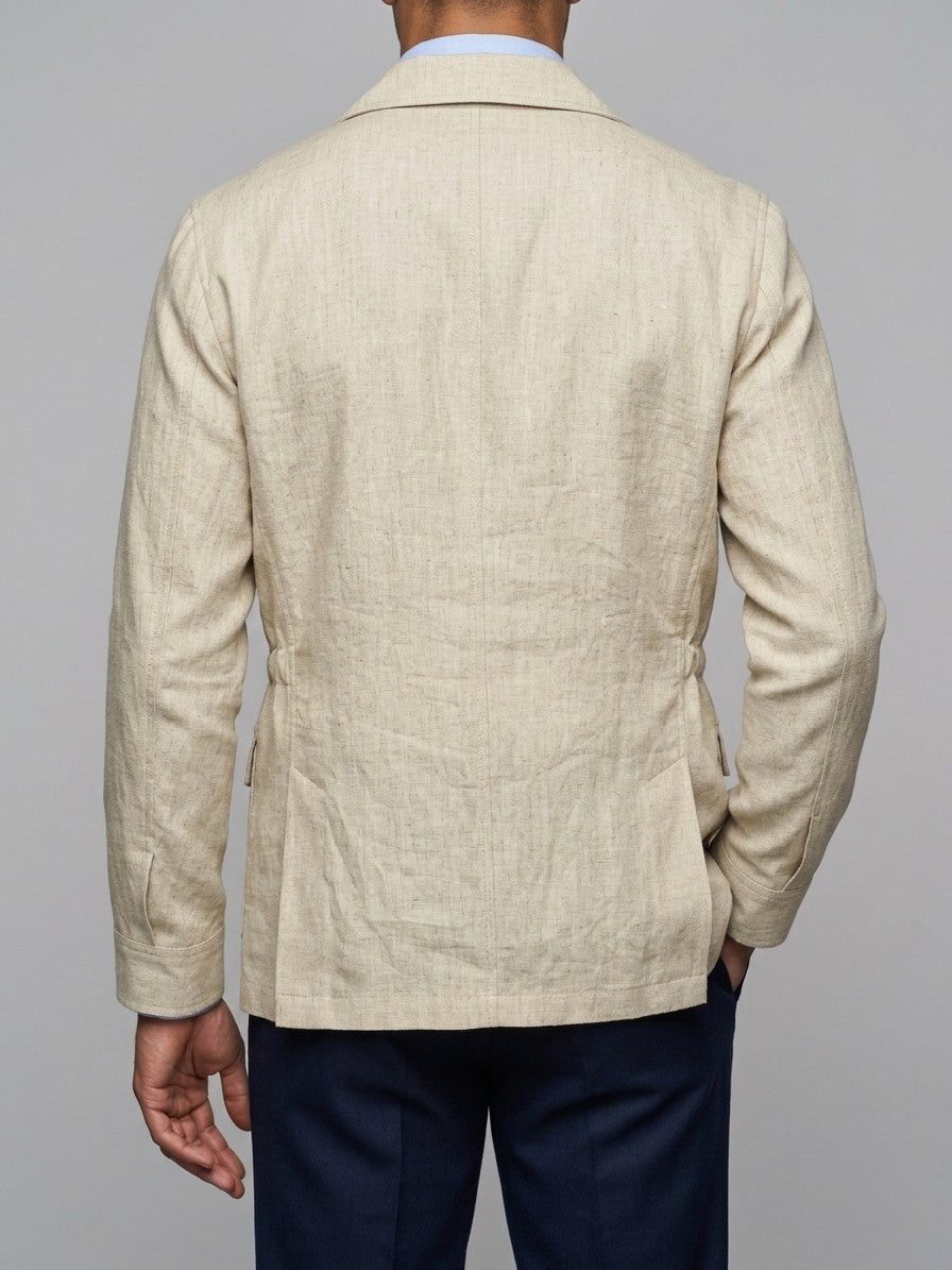 Portogruaro Men's Four-Pocket Linen-Look Safari Jacket — beige — back