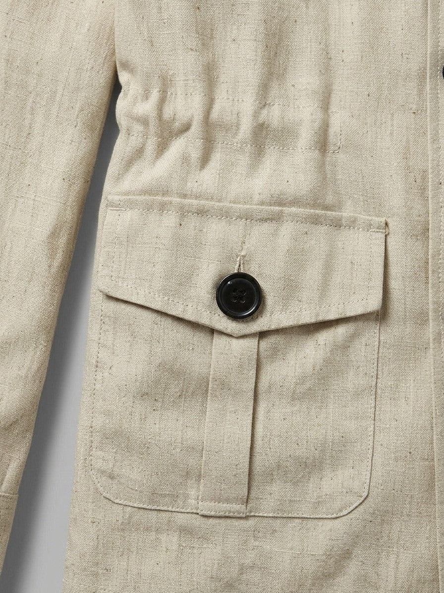 Portogruaro Men's Four-Pocket Linen-Look Safari Jacket — beige — detail-2