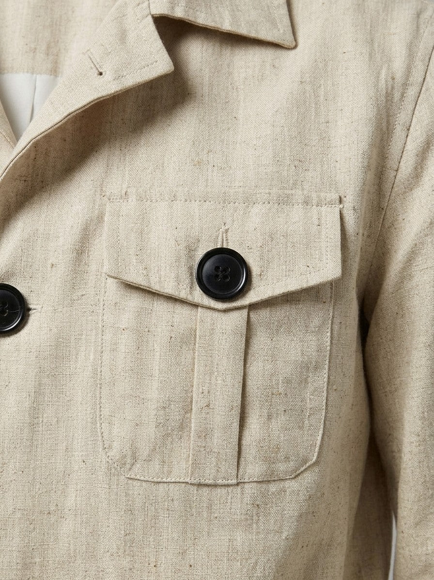 Portogruaro Men's Four-Pocket Linen-Look Safari Jacket — beige — detail