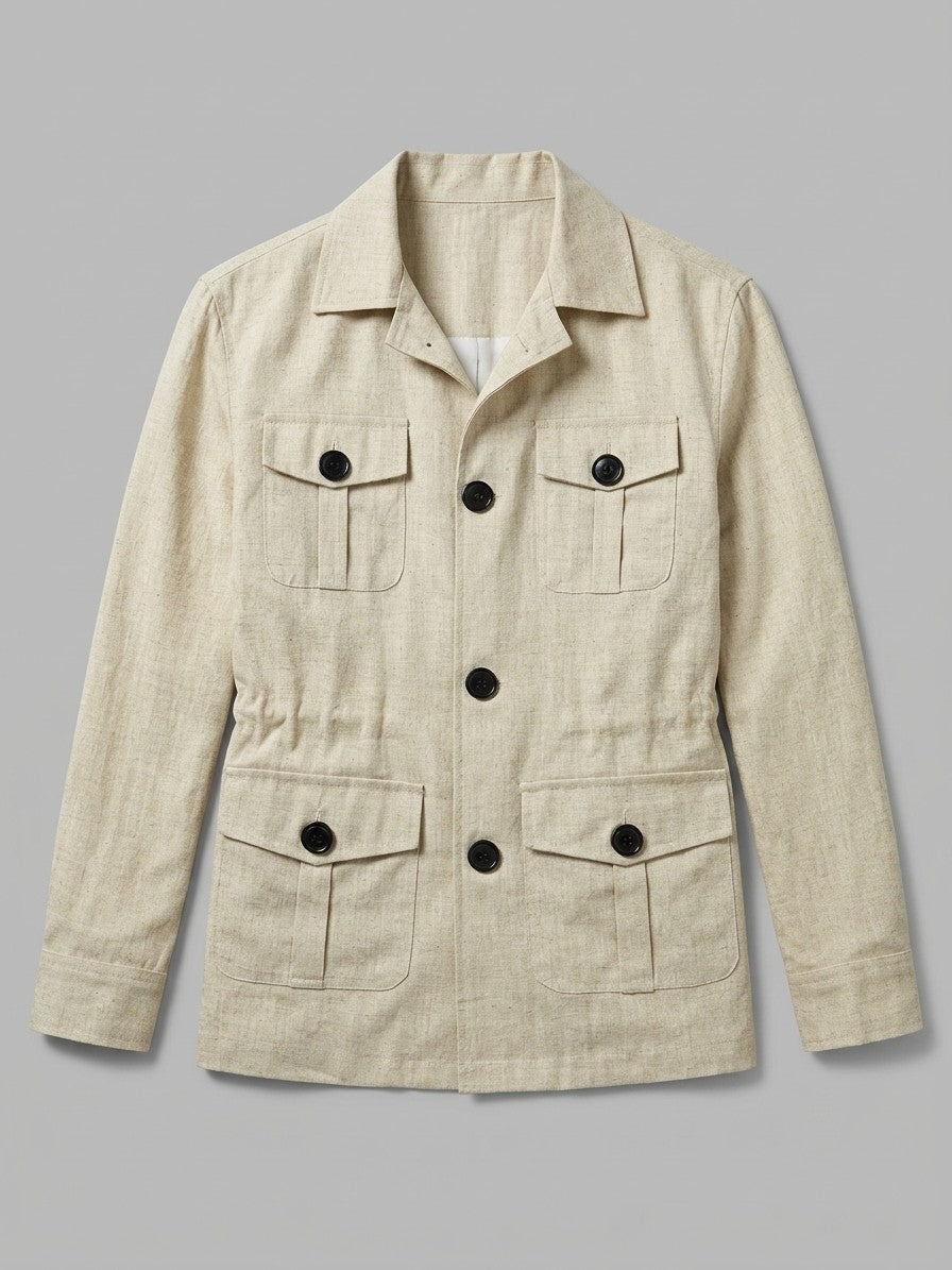 Portogruaro Men's Four-Pocket Linen-Look Safari Jacket — beige — packshot