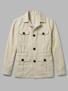 Portogruaro Men's Four-Pocket Linen-Look Safari Jacket