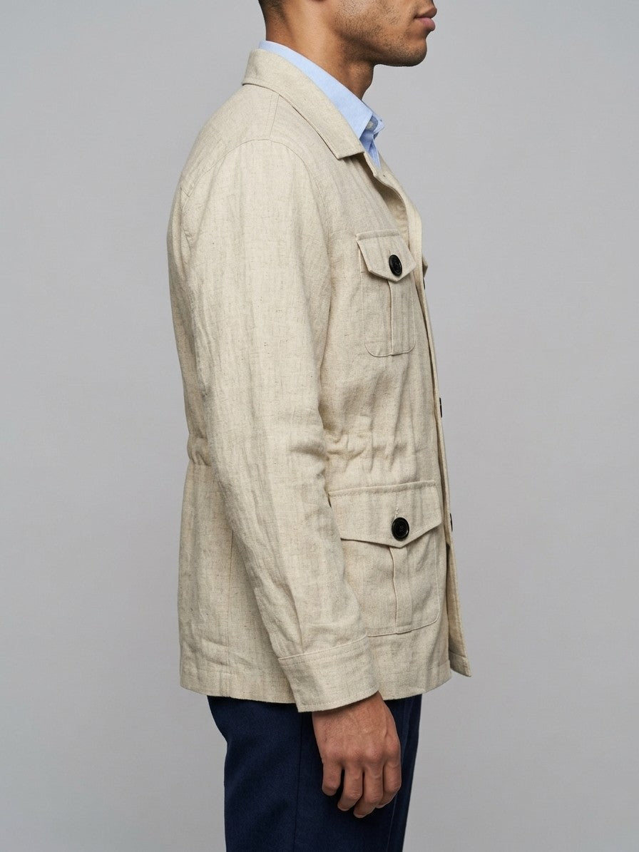 Portogruaro Men's Four-Pocket Linen-Look Safari Jacket — beige — side