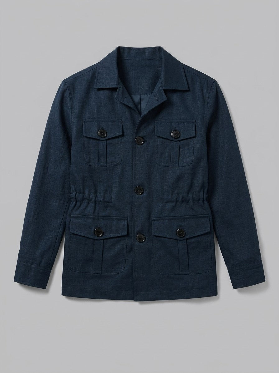 Portogruaro Men's Four-Pocket Linen-Look Safari Jacket — navy — packshot
