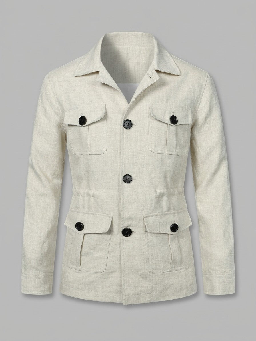 Portogruaro Men's Four-Pocket Linen-Look Safari Jacket — offwhite — packshot