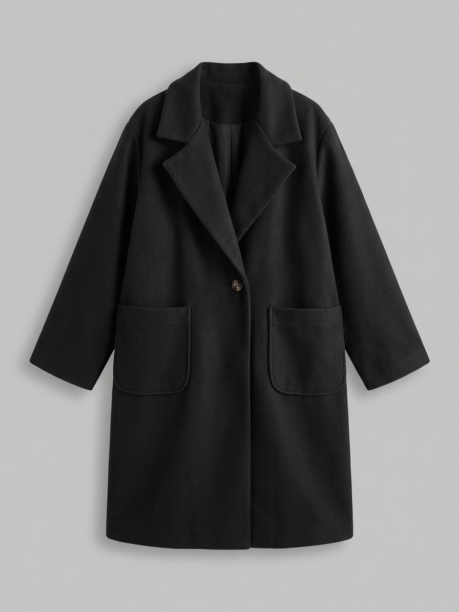 Portovenere Women's Relaxed Notched Lapel Overcoat — black — packshot