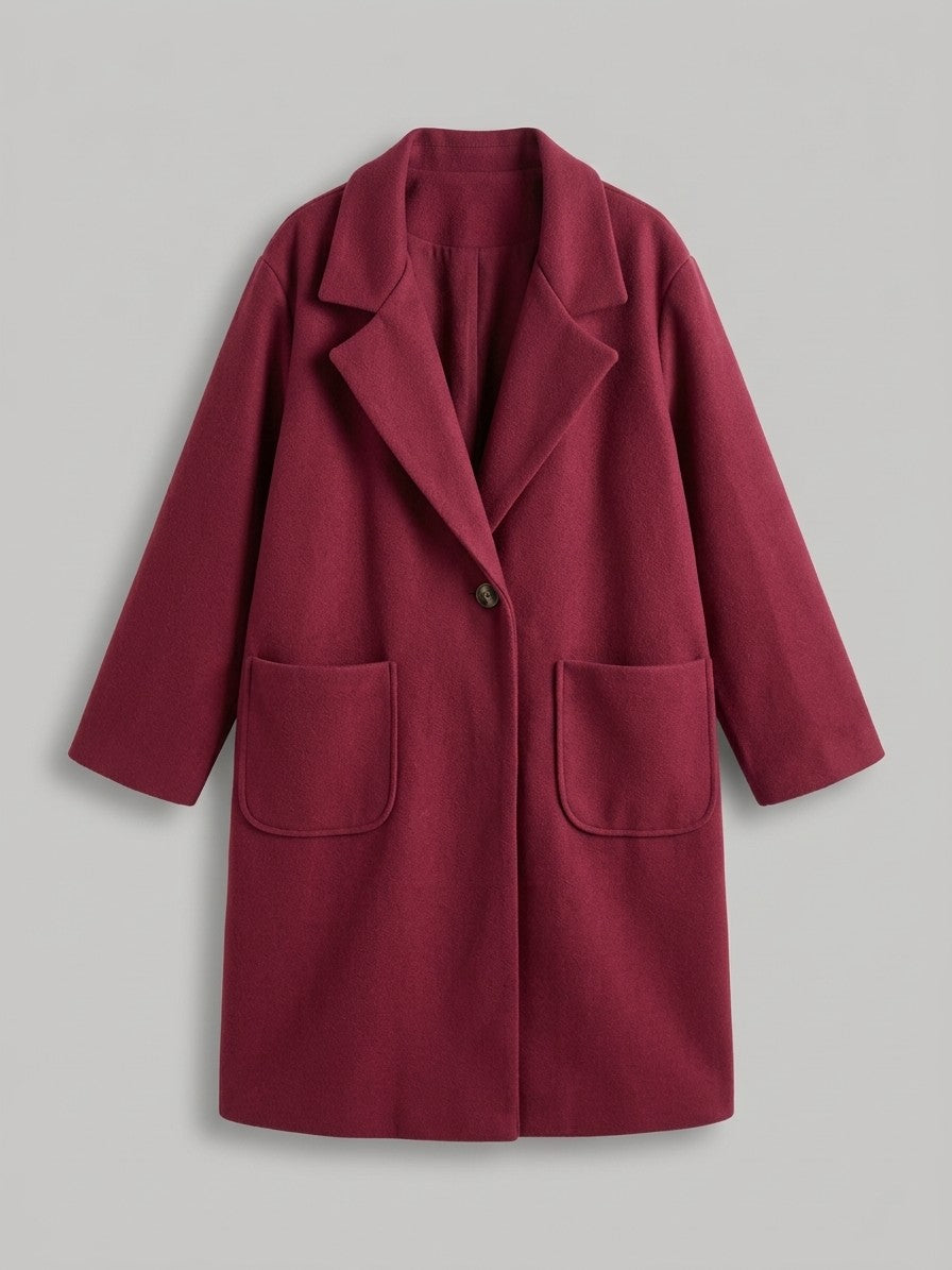 Portovenere Women's Relaxed Notched Lapel Overcoat — burgundy — packshot