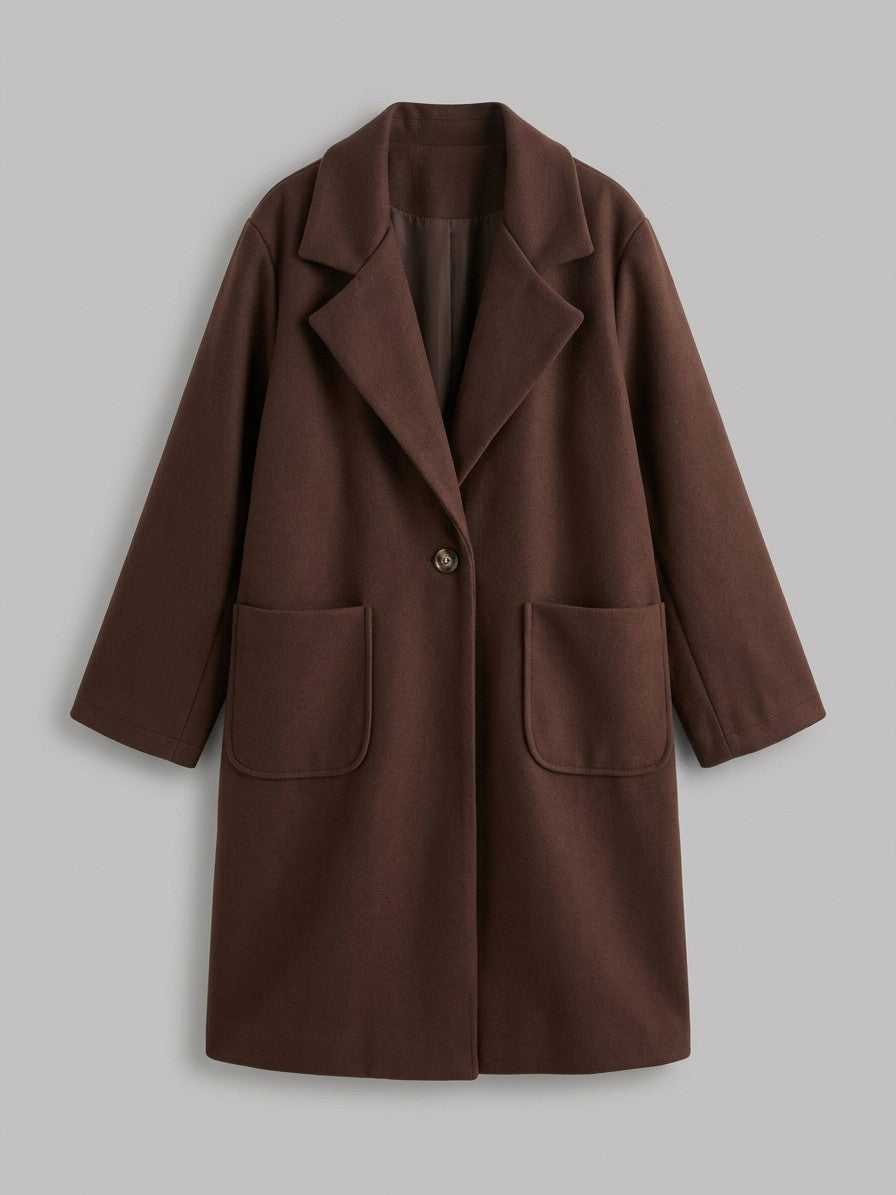 Portovenere Women's Relaxed Notched Lapel Overcoat — darkbrown — packshot