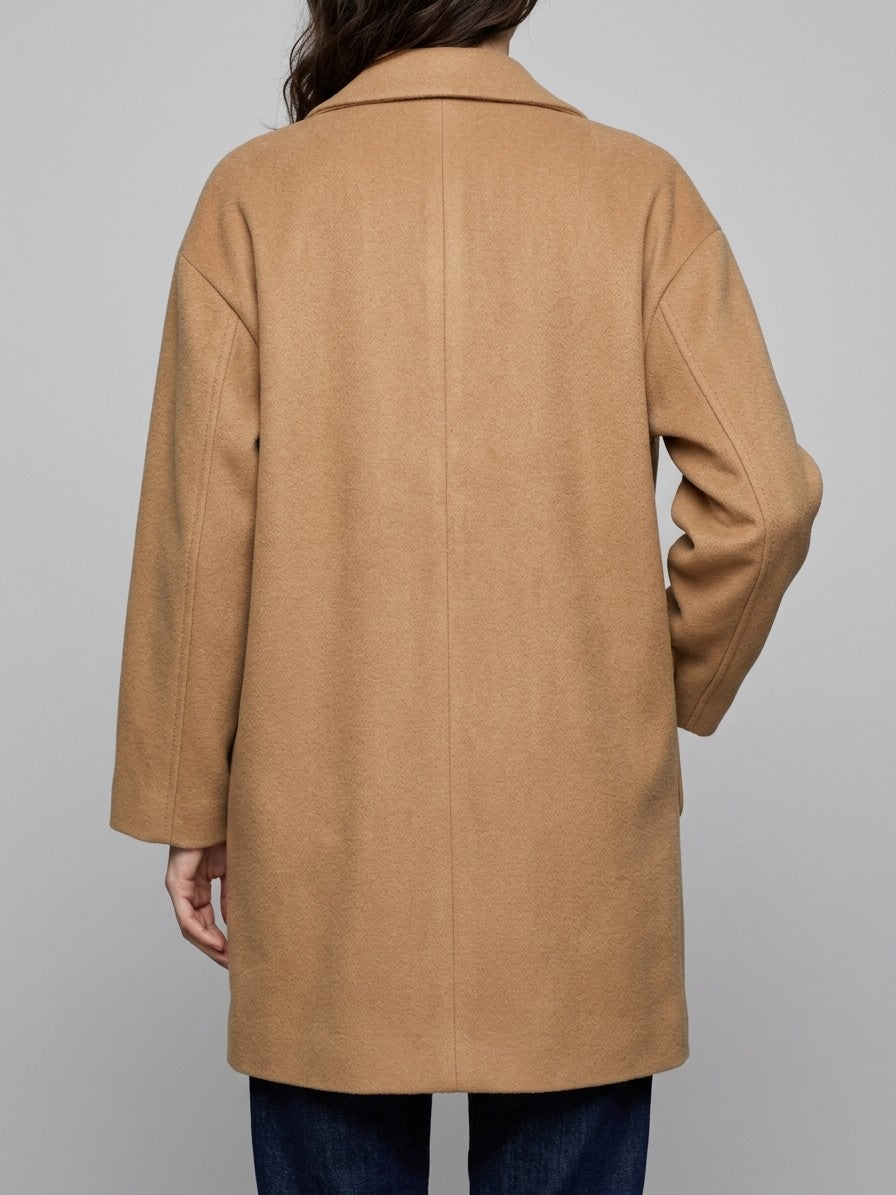 Portovenere Women's Relaxed Notched Lapel Overcoat — khaki — back