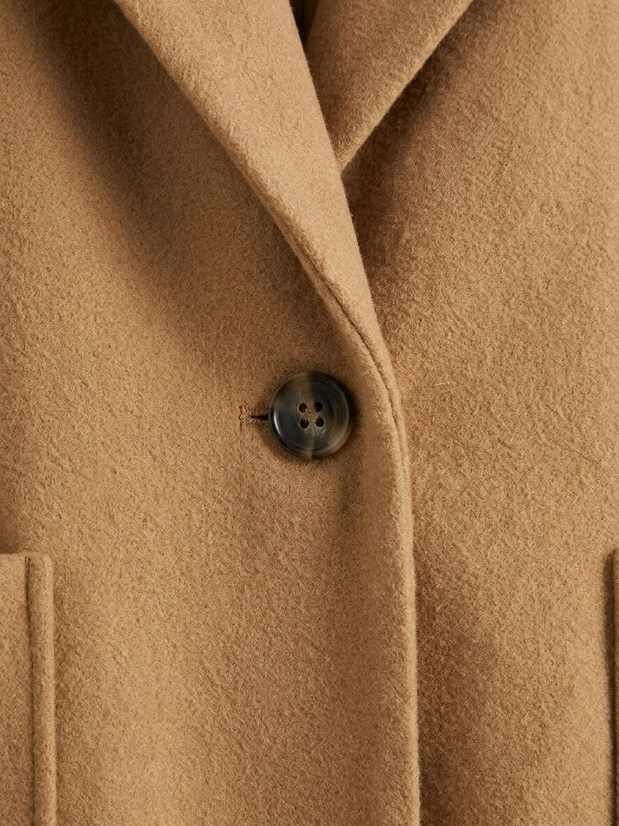 Portovenere Women's Relaxed Notched Lapel Overcoat — khaki — detail-2