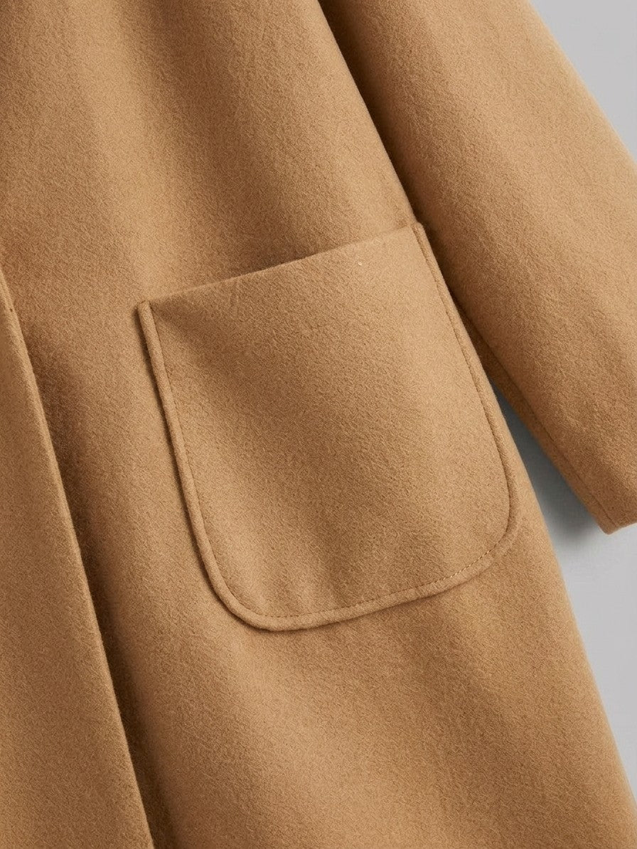 Portovenere Women's Relaxed Notched Lapel Overcoat — khaki — detail-collar