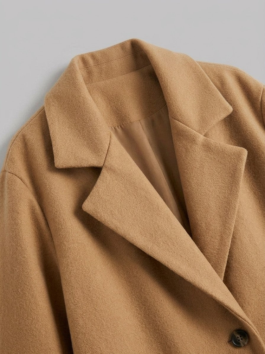 Portovenere Women's Relaxed Notched Lapel Overcoat — khaki — detail