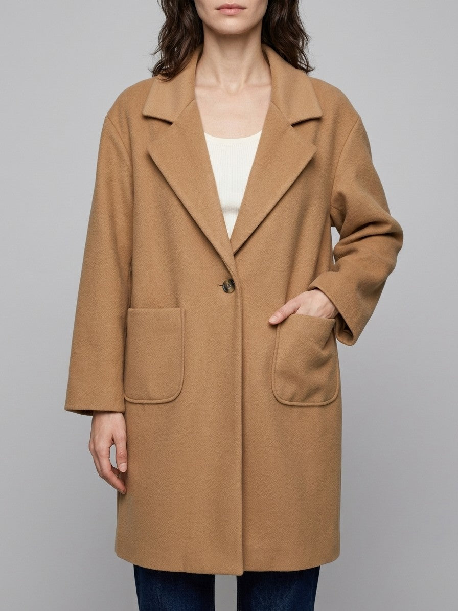 Portovenere Women's Relaxed Notched Lapel Overcoat — khaki — front