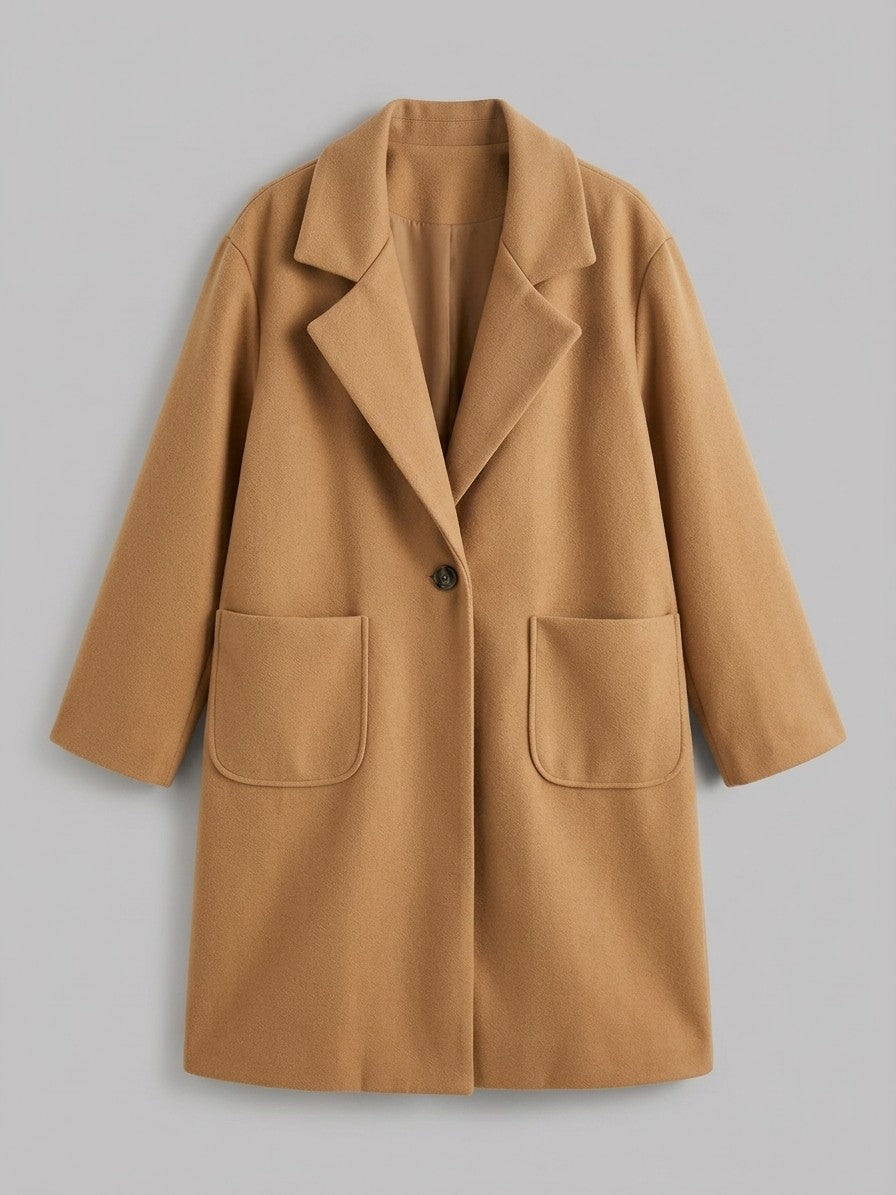 Portovenere Women's Relaxed Notched Lapel Overcoat — khaki — packshot