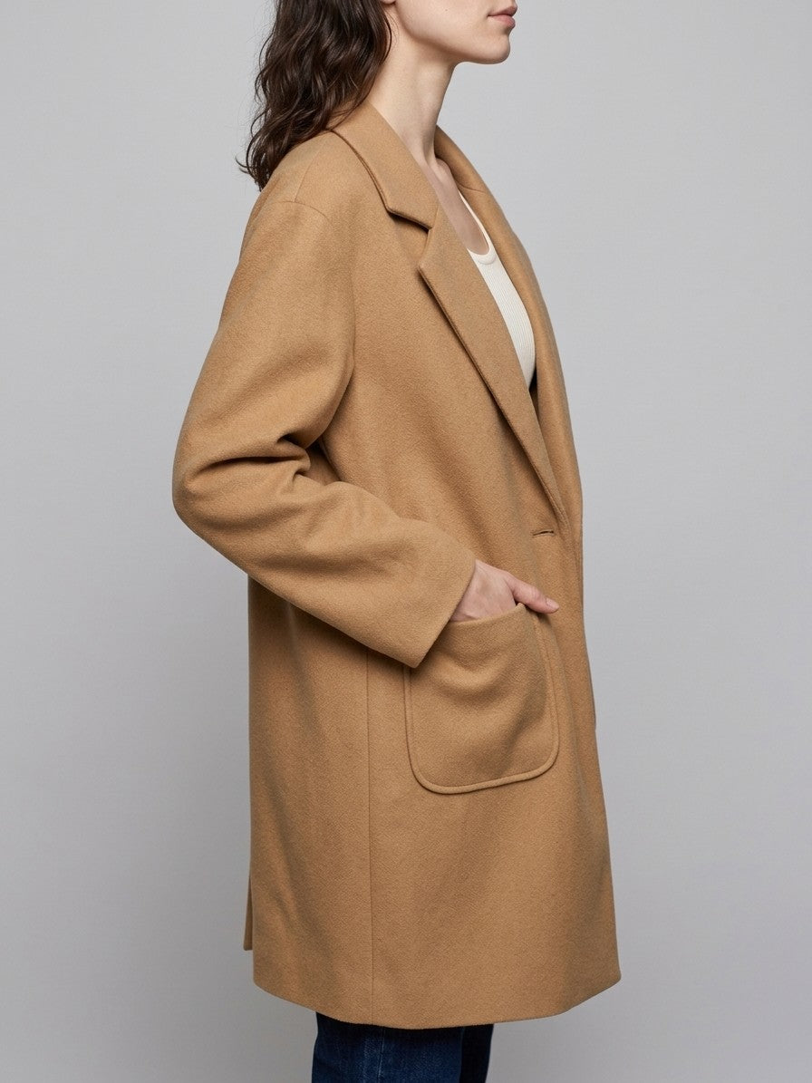 Portovenere Women's Relaxed Notched Lapel Overcoat — khaki — side