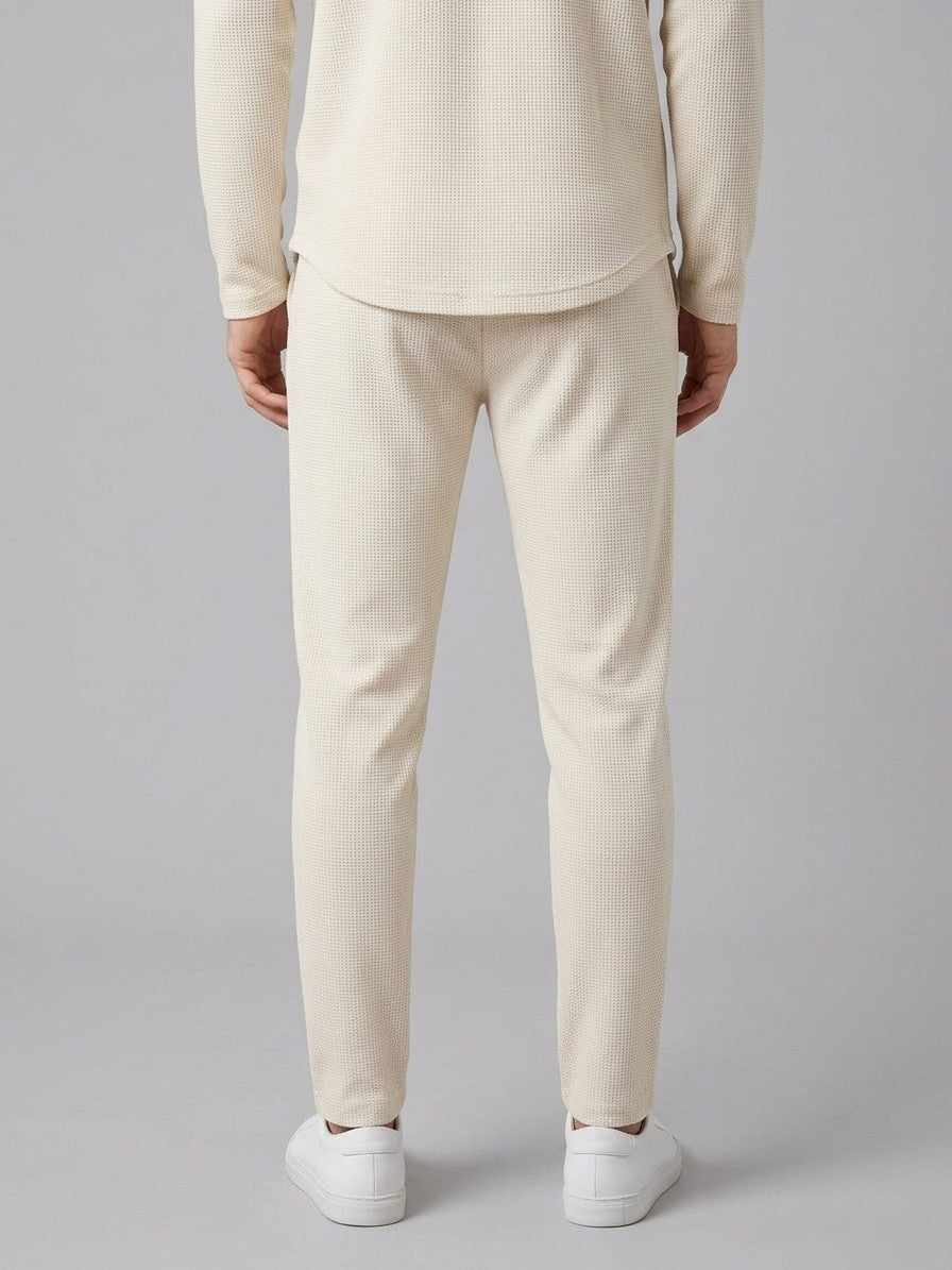 Positano Men's Waffle-Knit Top and Trousers Set — beige — bottomback