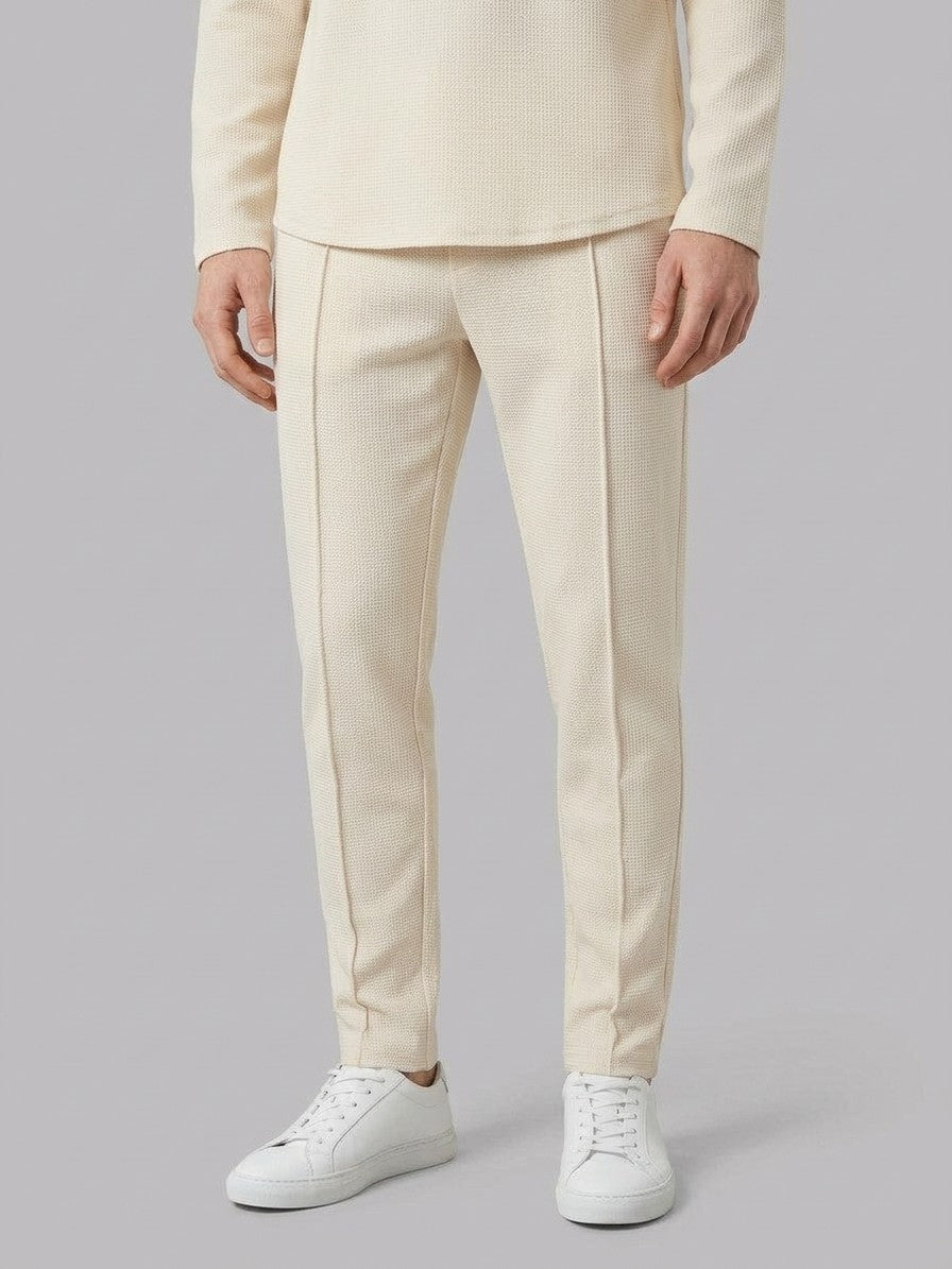 Positano Men's Waffle-Knit Top and Trousers Set — beige — bottomfront