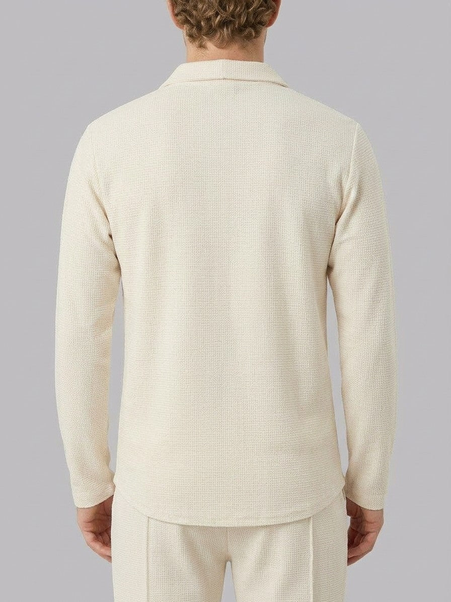 Positano Men's Waffle-Knit Top and Trousers Set — beige — closeback
