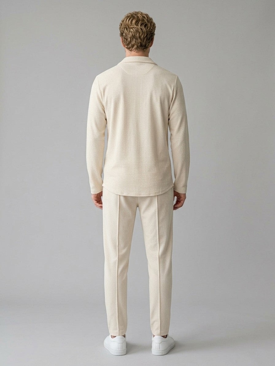 Positano Men's Waffle-Knit Top and Trousers Set — beige — fullback