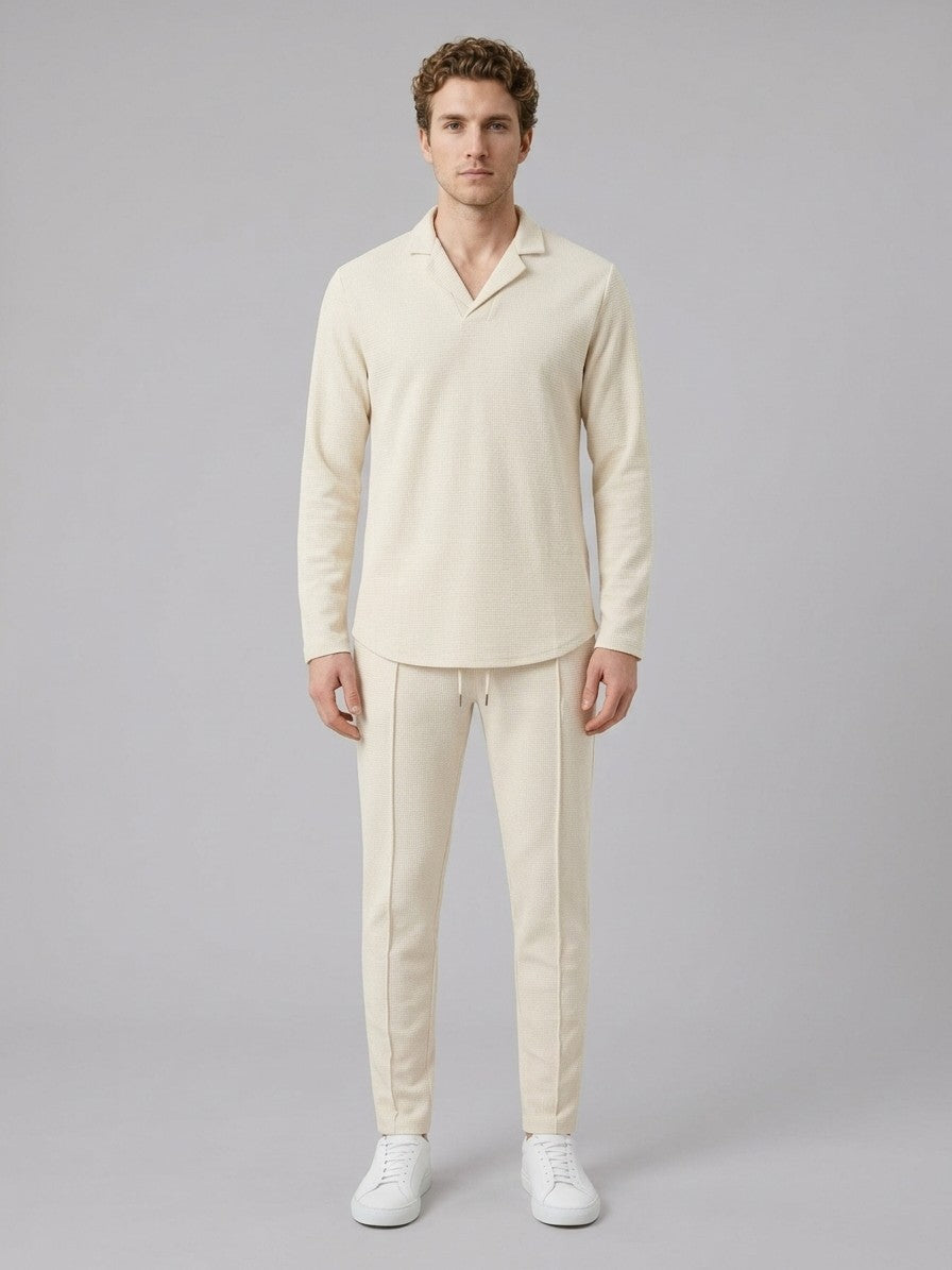 Positano Men's Waffle-Knit Top and Trousers Set — beige — fullfront