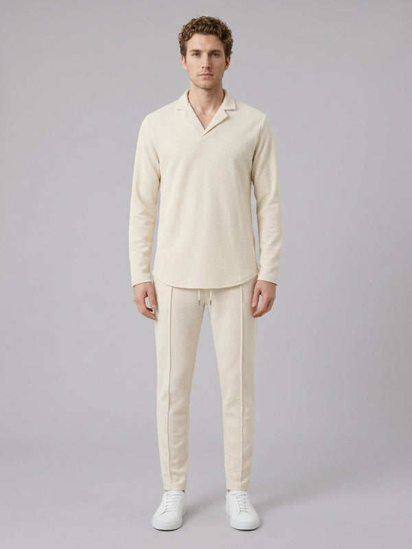 Positano Men's Waffle-Knit Top and Trousers Set — beige — fullfront