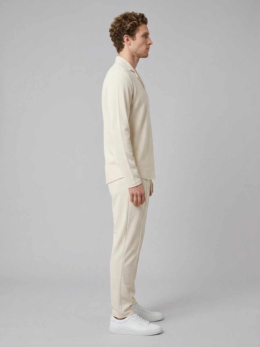 Positano Men's Waffle-Knit Top and Trousers Set — beige — fullside