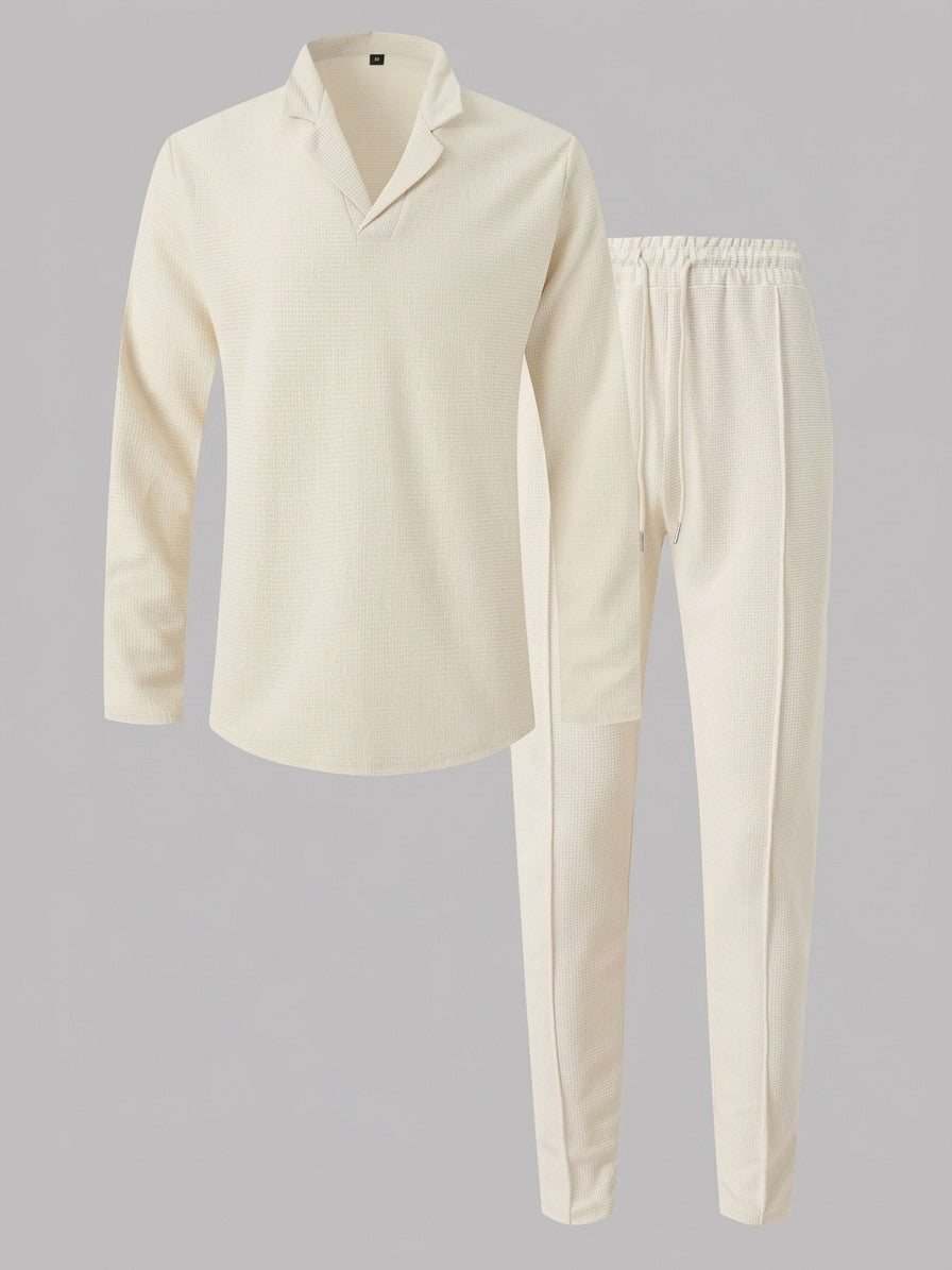 Positano Men's Waffle-Knit Top and Trousers Set — beige — packshot