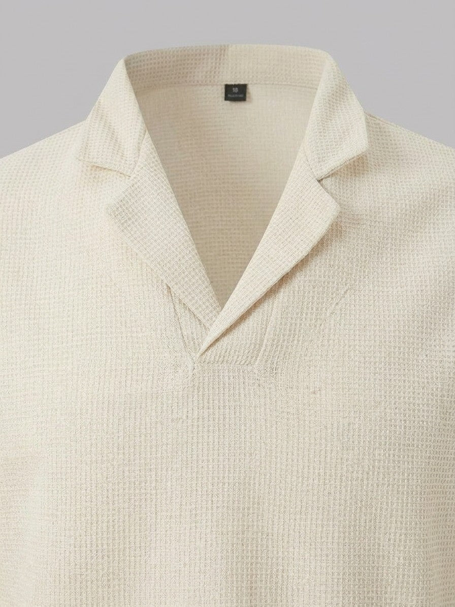 Positano Men's Waffle-Knit Top and Trousers Set — beige — topfabric