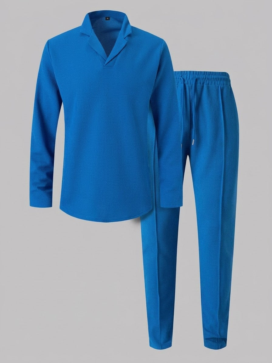 Positano Men's Waffle-Knit Top and Trousers Set — blue — packshot