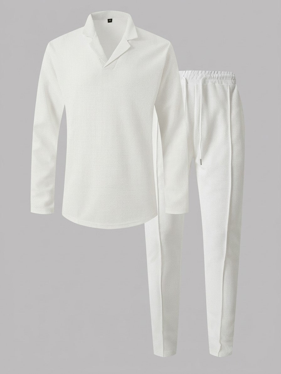 Positano Men's Waffle-Knit Top and Trousers Set — white — packshot