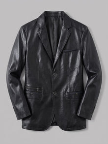 Possagno Men's Zip-Pocket Faux Leather Blazer