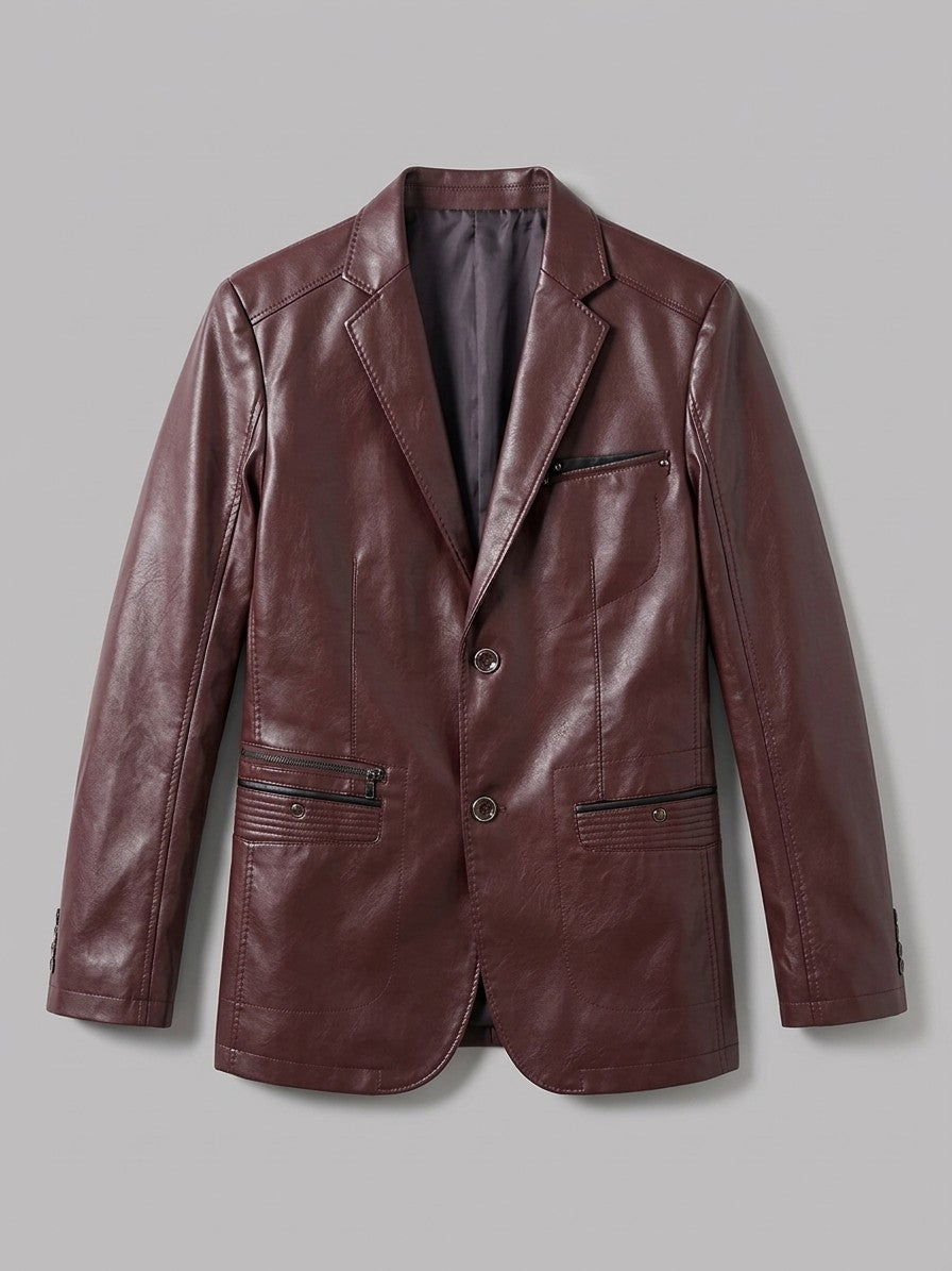 Possagno Men's Zip-Pocket Faux Leather Blazer — oxblood — packshot