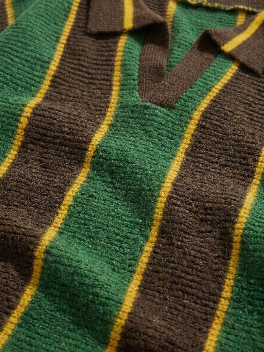 Potenza Men's Vertical Stripe Polo Sweater — greenbrown — detail-2