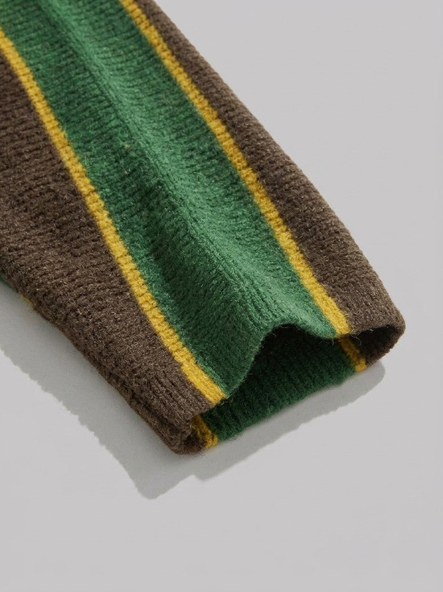 Potenza Men's Vertical Stripe Polo Sweater — greenbrown — detail-collar
