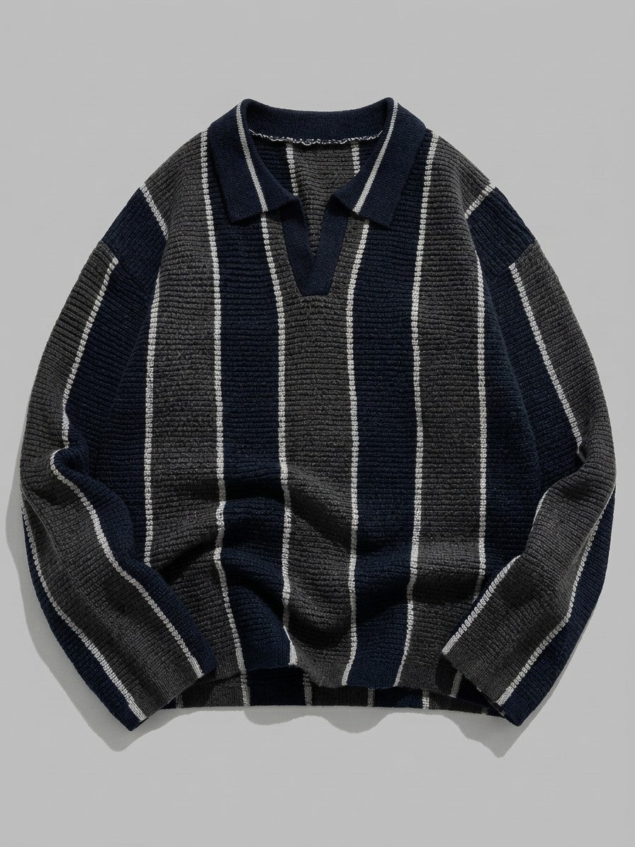 Potenza Men's Vertical Stripe Polo Sweater — navygrey — packshot