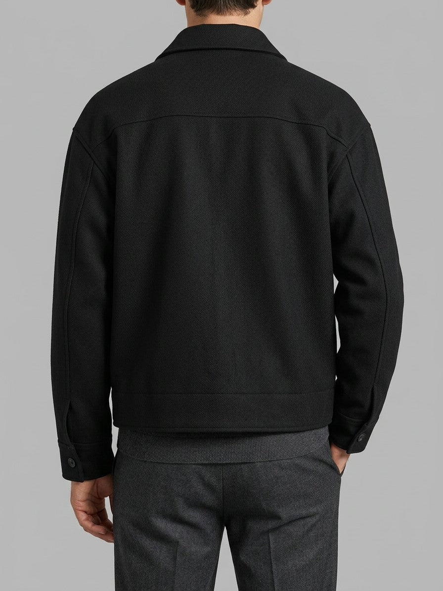 Pozzuoli Men's Oversized Twill Trucker Jacket — black — back
