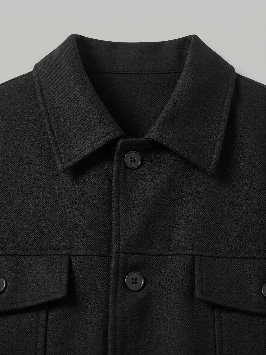 Pozzuoli Men's Oversized Twill Trucker Jacket — black — detail-2