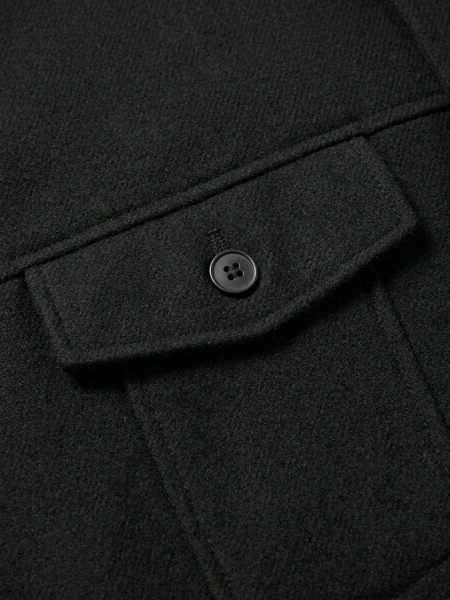 Pozzuoli Men's Oversized Twill Trucker Jacket — black — detail-collar