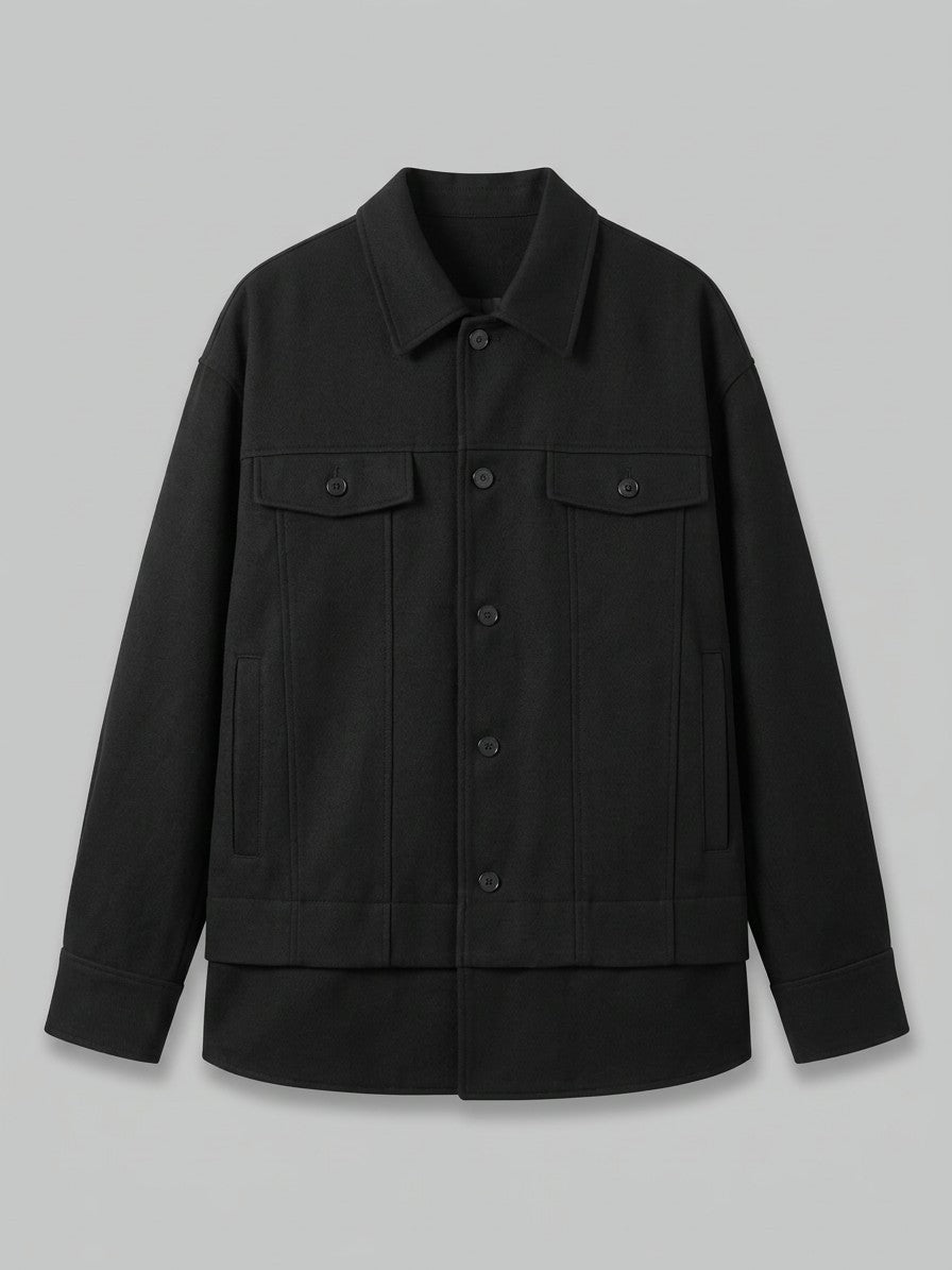 Pozzuoli Men's Oversized Twill Trucker Jacket — black — packshot