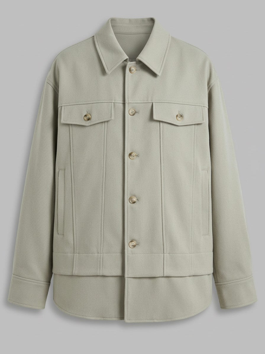 Pozzuoli Men's Oversized Twill Trucker Jacket — green — packshot