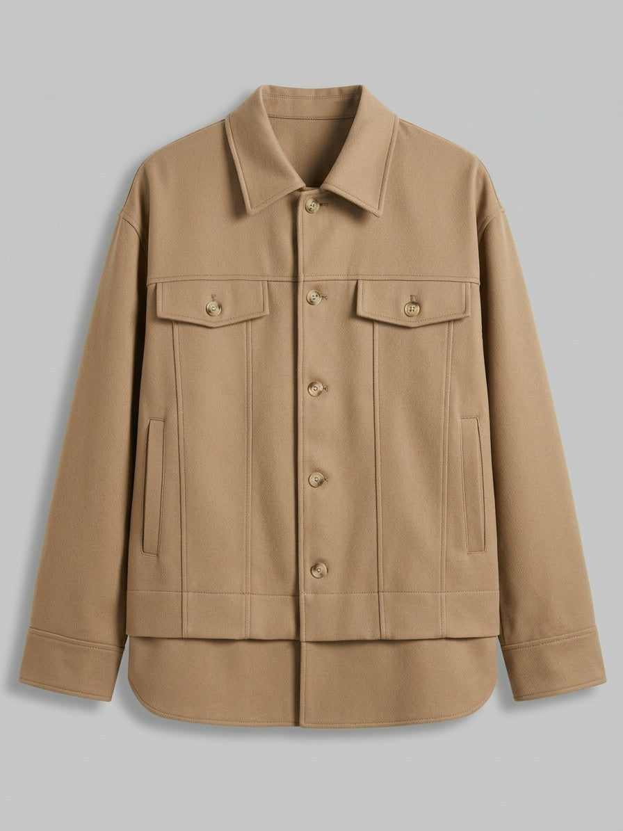 Pozzuoli Men's Oversized Twill Trucker Jacket — khaki — packshot