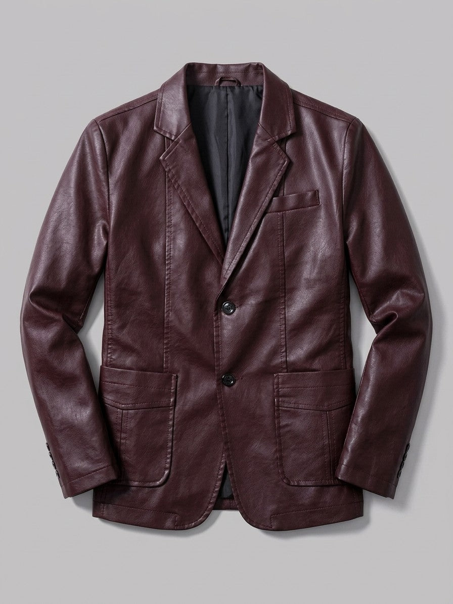 Pozzuolo Men's Two-Button Faux Leather Blazer — burgundy — packshot