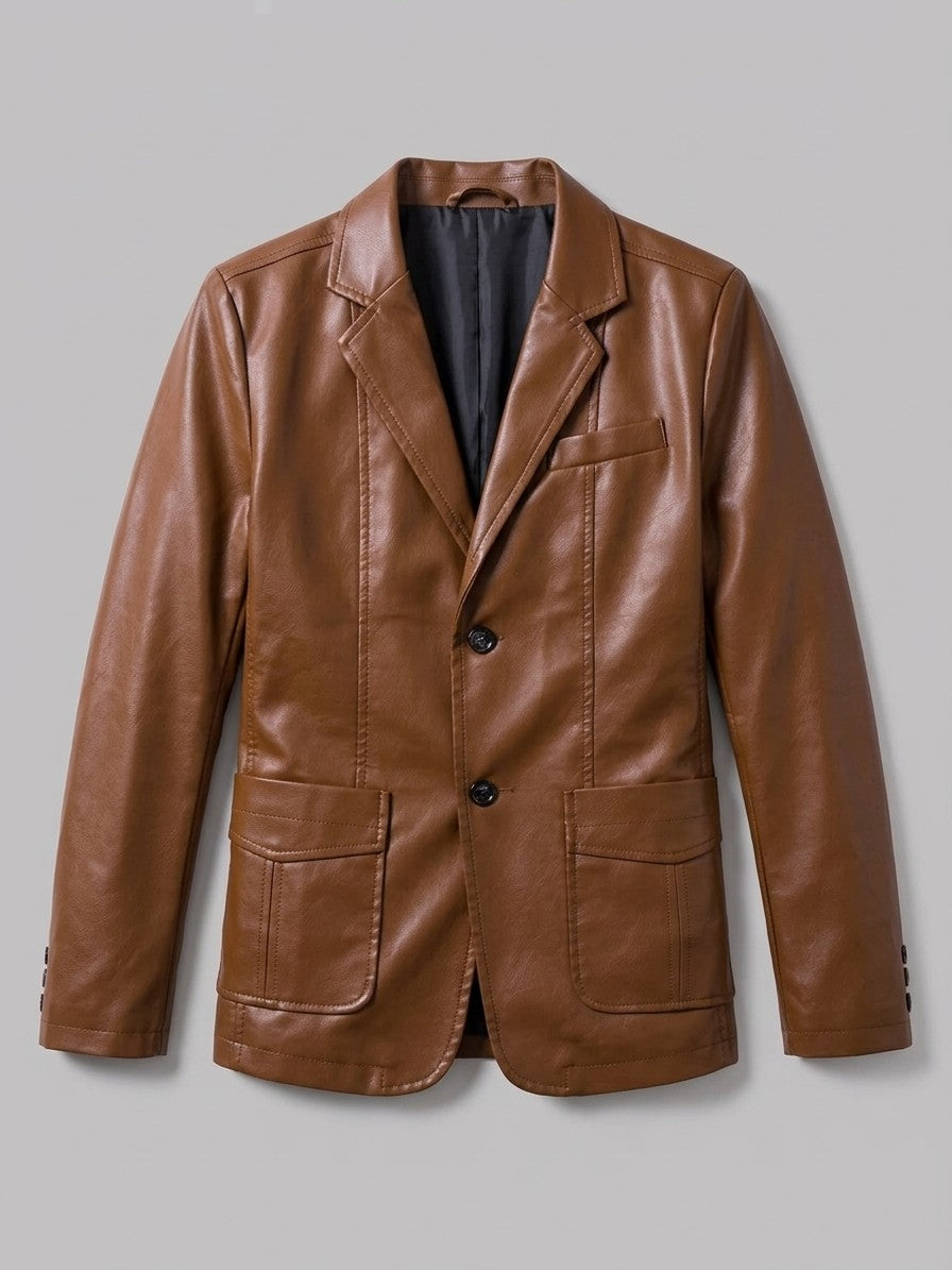Pozzuolo Men's Two-Button Faux Leather Blazer — cognac — packshot