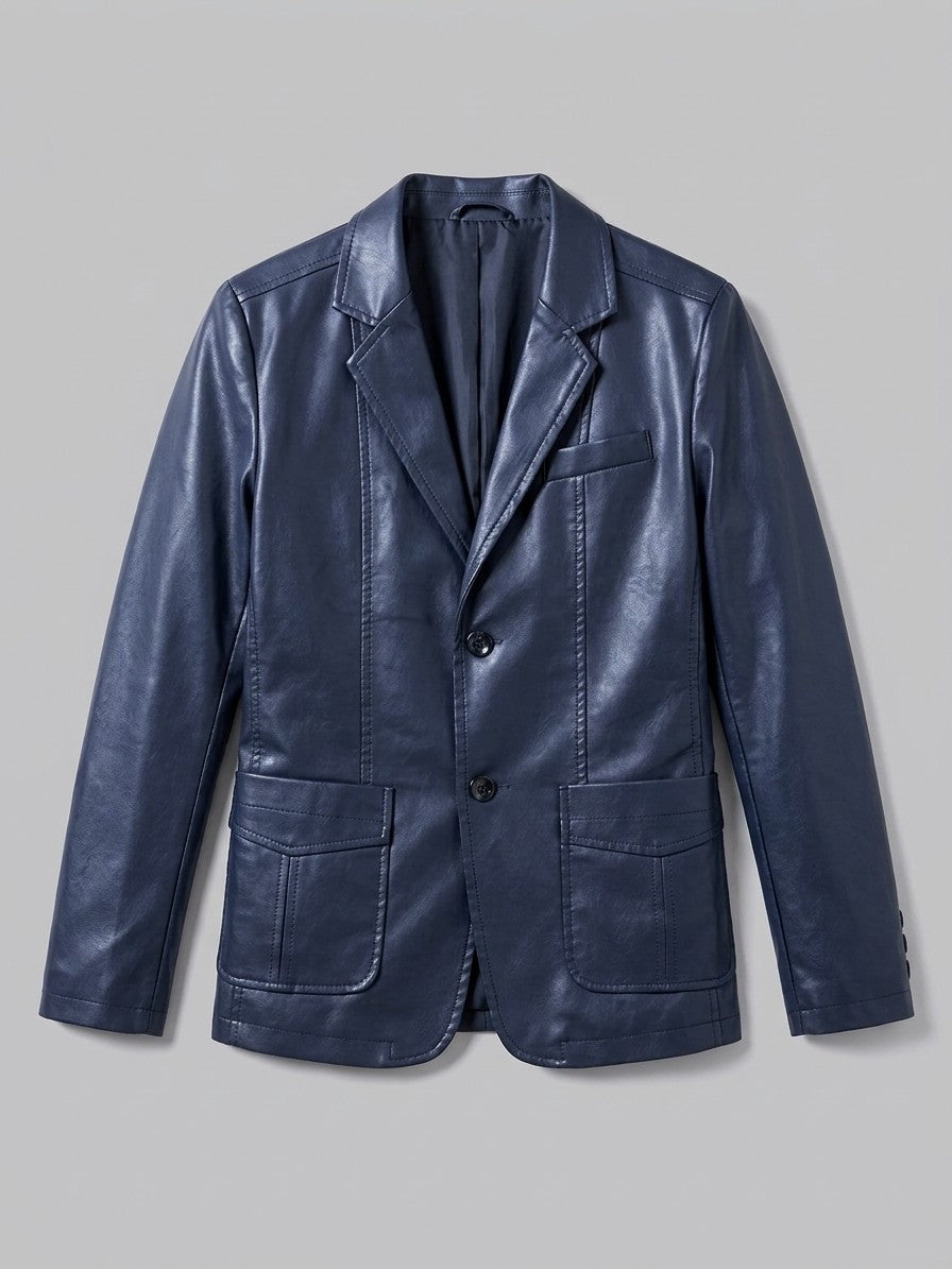 Pozzuolo Men's Two-Button Faux Leather Blazer — navy — packshot