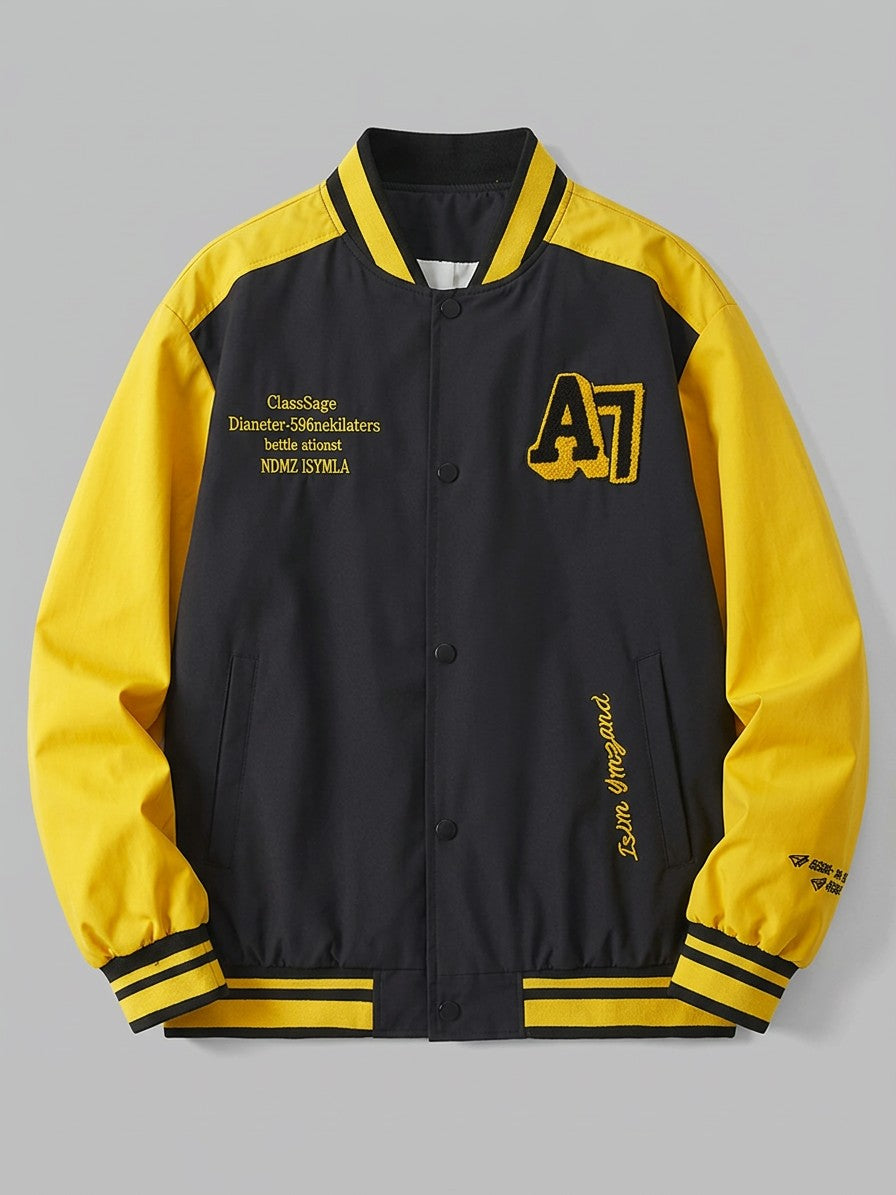Praiano Men's Chenille Patch Varsity Jacket — black — packshot
