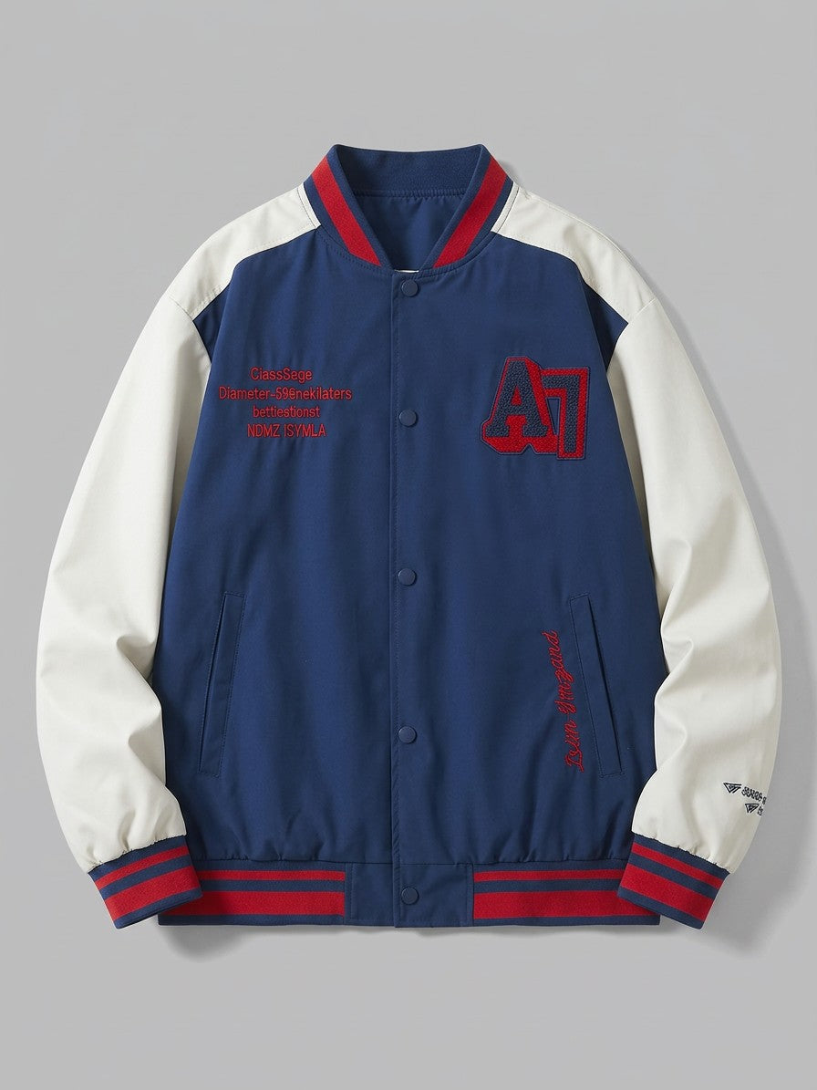 Praiano Men's Chenille Patch Varsity Jacket — blue — packshot