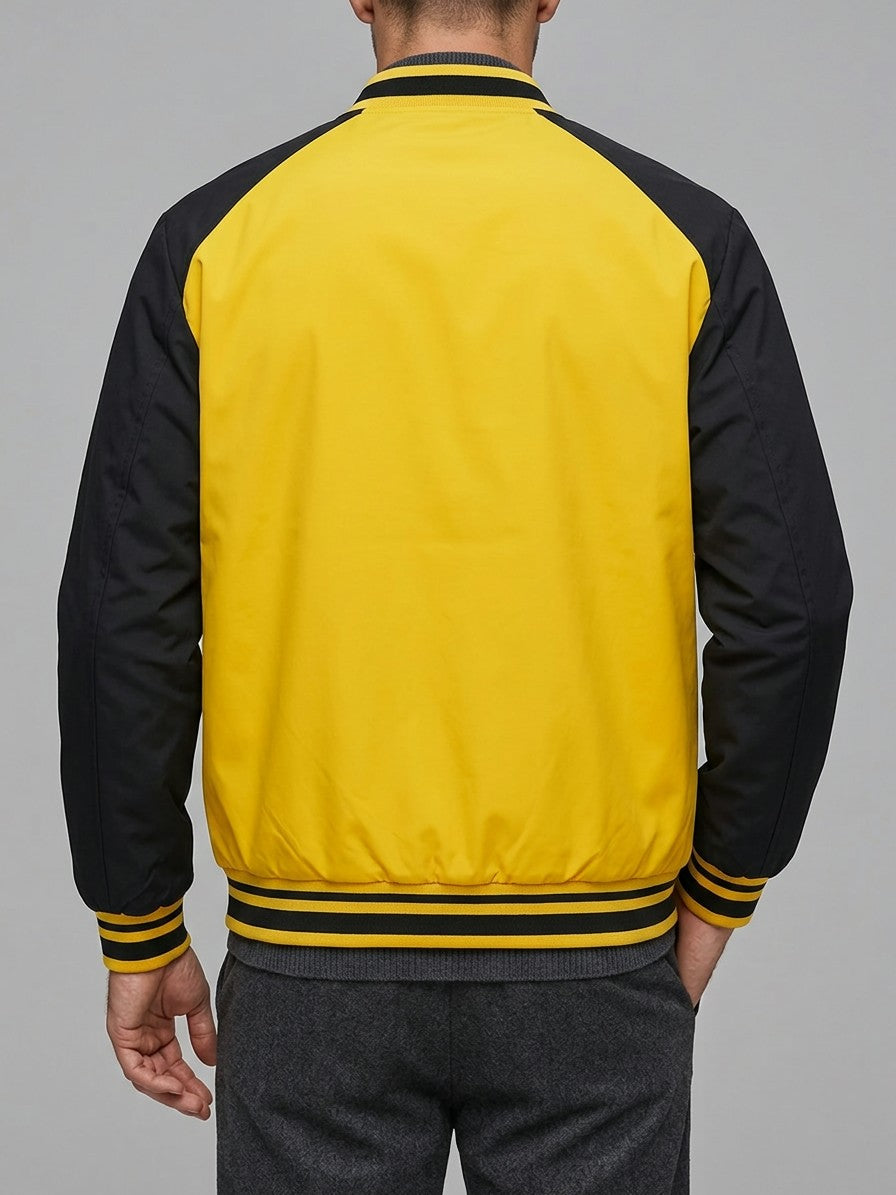 Praiano Men's Chenille Patch Varsity Jacket — lightyellow — back