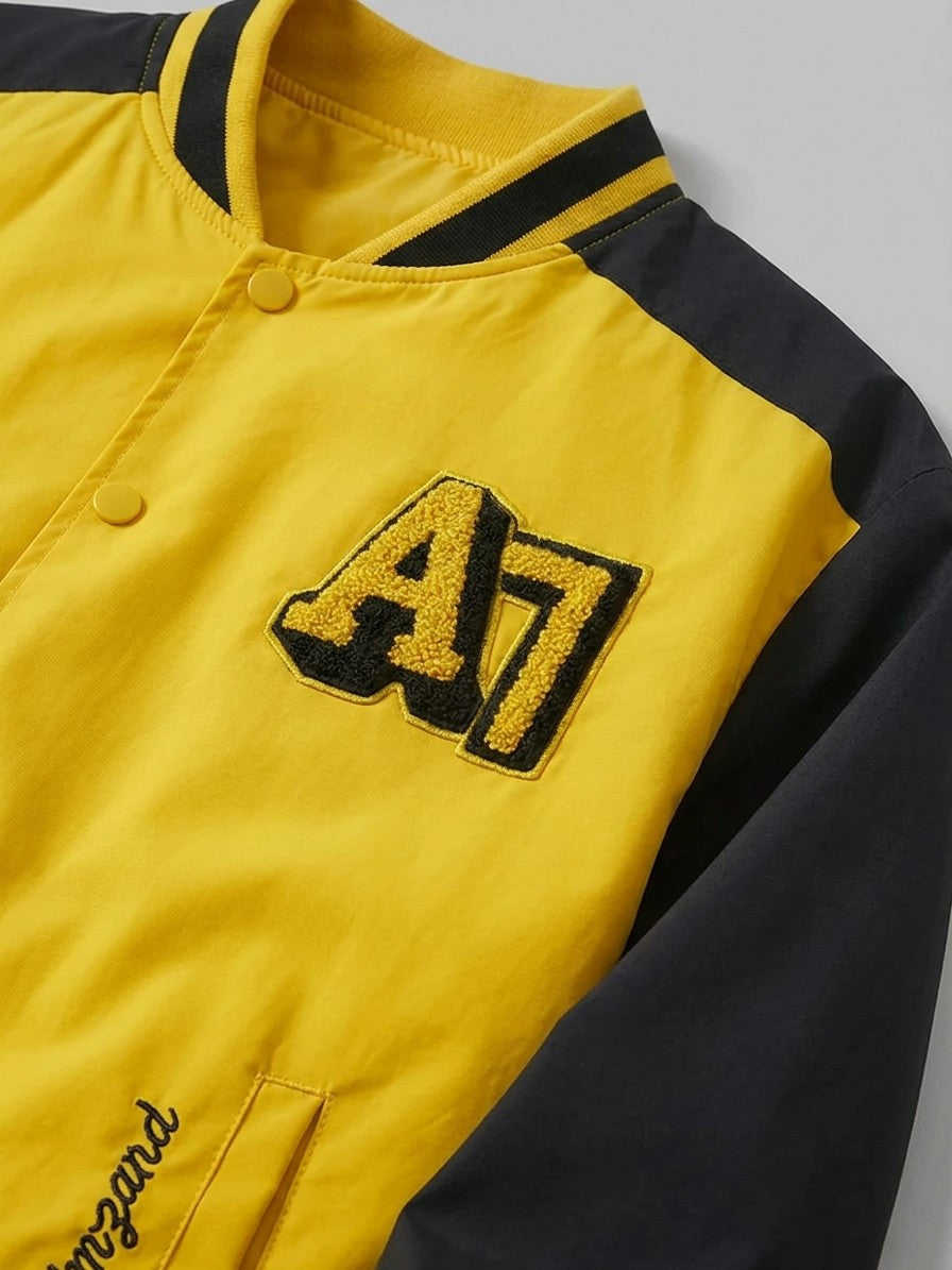 Praiano Men's Chenille Patch Varsity Jacket — lightyellow — detail