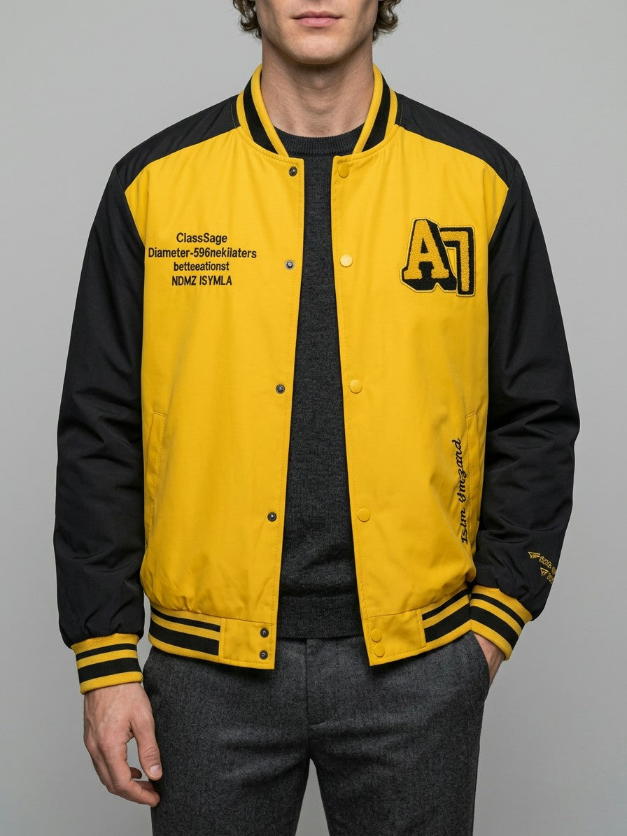 Praiano Men's Chenille Patch Varsity Jacket — lightyellow — front